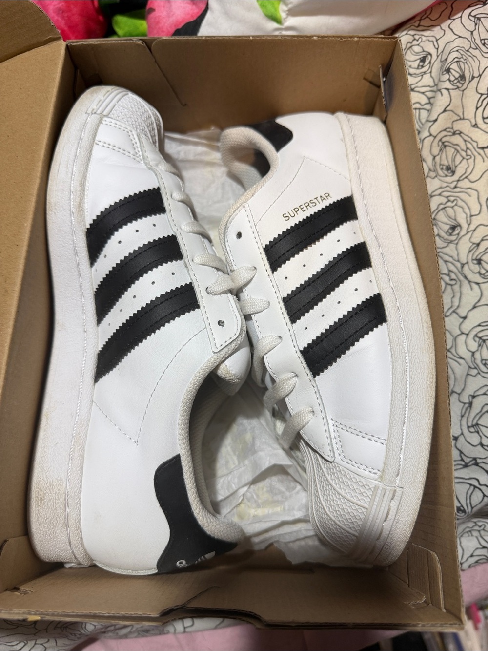adidas White and Black Superstar Low-Top Sneakers